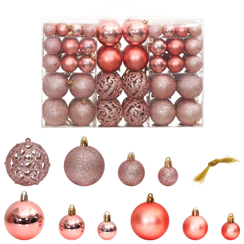 Boules de Noël 100 pcs rose et rosé 3 4 6 cm