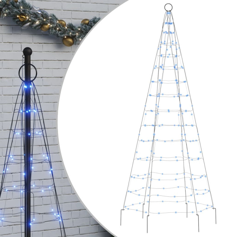 Arbre de Noël lumineux sur mât de drapeau 200 LED bleu 180 cm