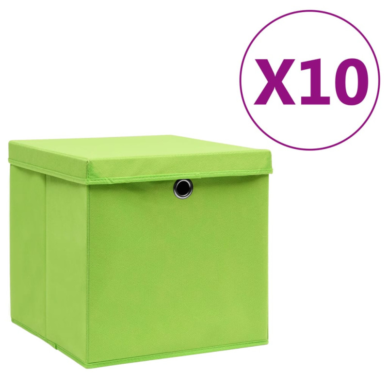 Boîtes de rangement avec couvercles 10 pcs 28x28x28 cm Vert