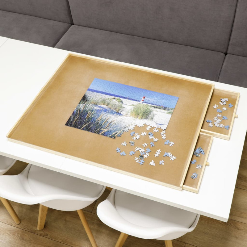 HI Table de puzzle avec 4 tiroirs 90x 67x4,5 cm Bois