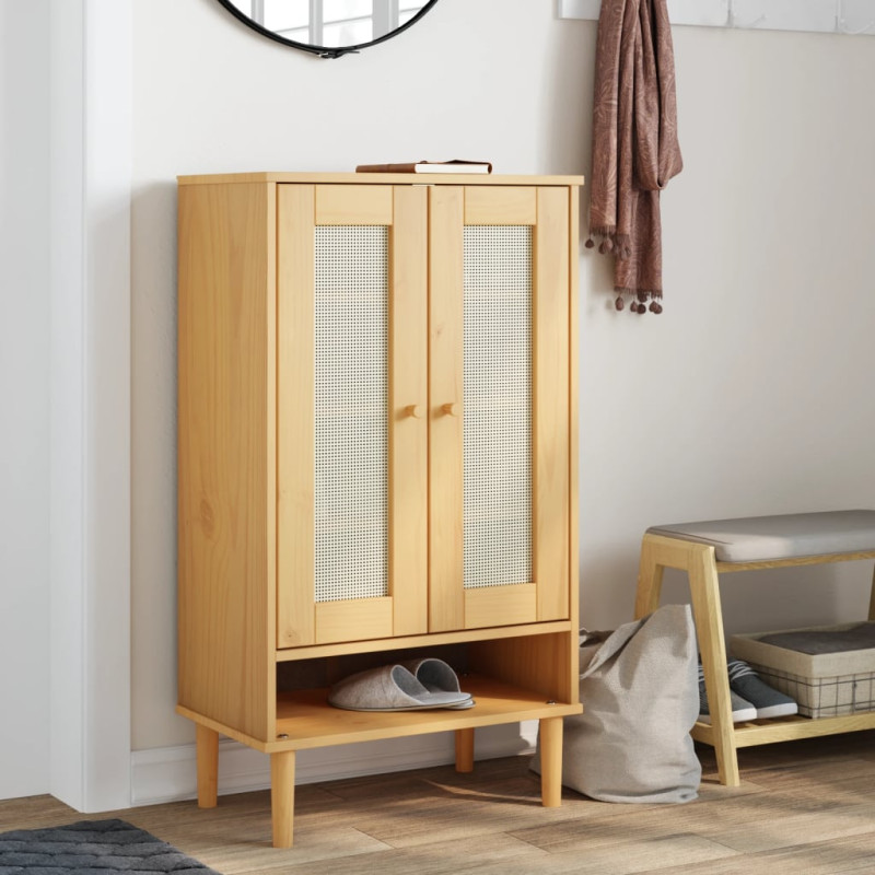 Armoire à chaussures SENJA aspect rotin marron bois massif