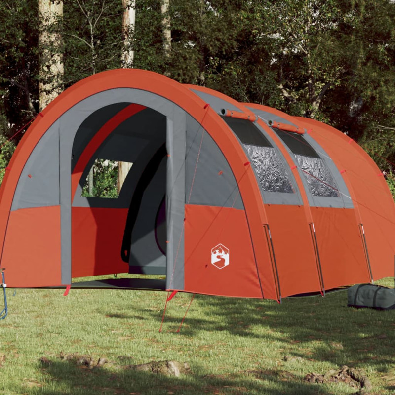 Tente de camping tunnel 4 personnes gris et orange imperméable