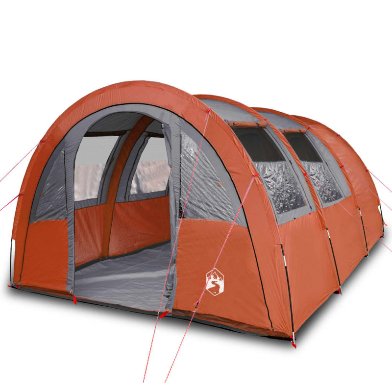 Tente de camping tunnel 4 personnes gris et orange imperméable