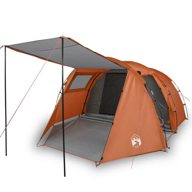 Tente de camping tunnel 4 personnes gris et orange imperméable