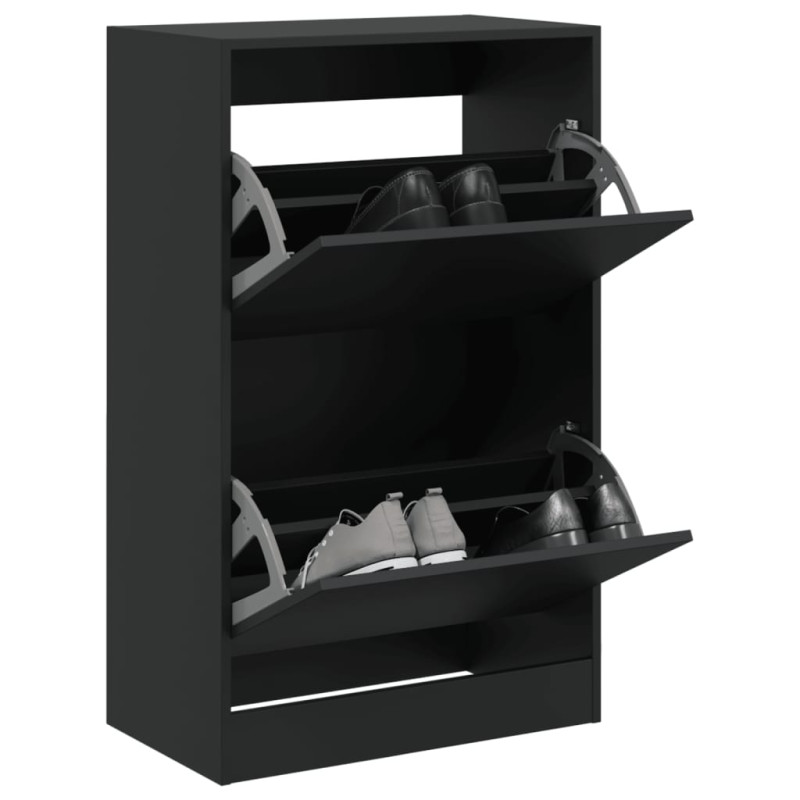 Armoire à chaussures noir 60x34x96,5 cm bois d ingénierie