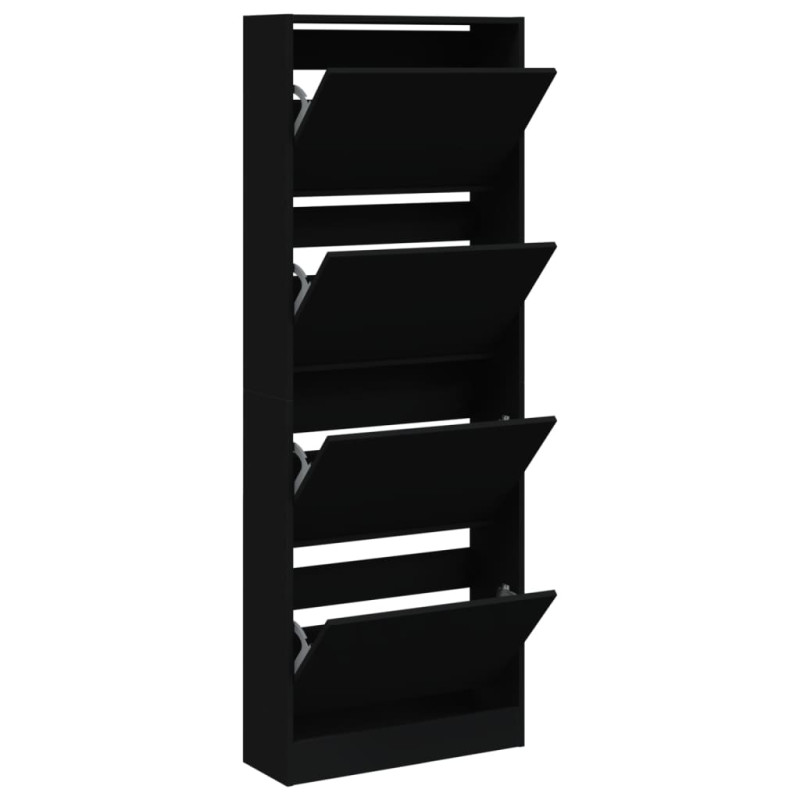 Armoire à chaussures noir 60x21x163,5 cm bois d ingénierie