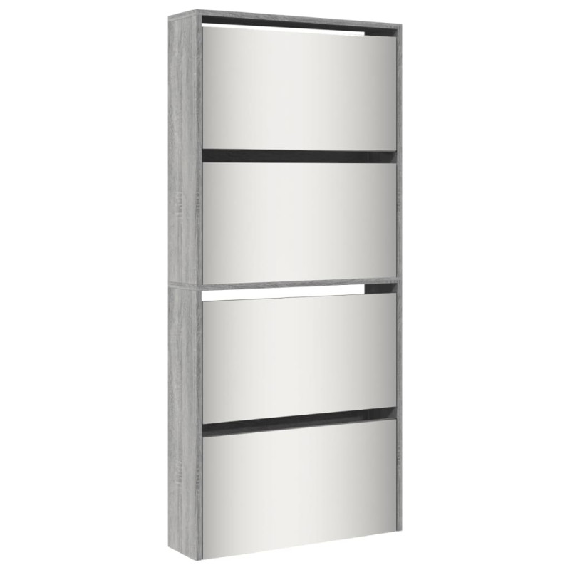 Armoire à chaussures miroir 4 niveaux sonoma gris 63x17x134 cm