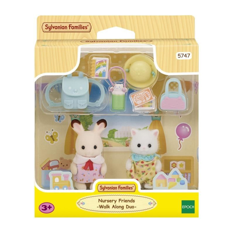 Le duo des bébés en promenade - SYLVANIAN FAMILIES - 5747 - Lapin Chocolat et Chat Persan avec accessoires