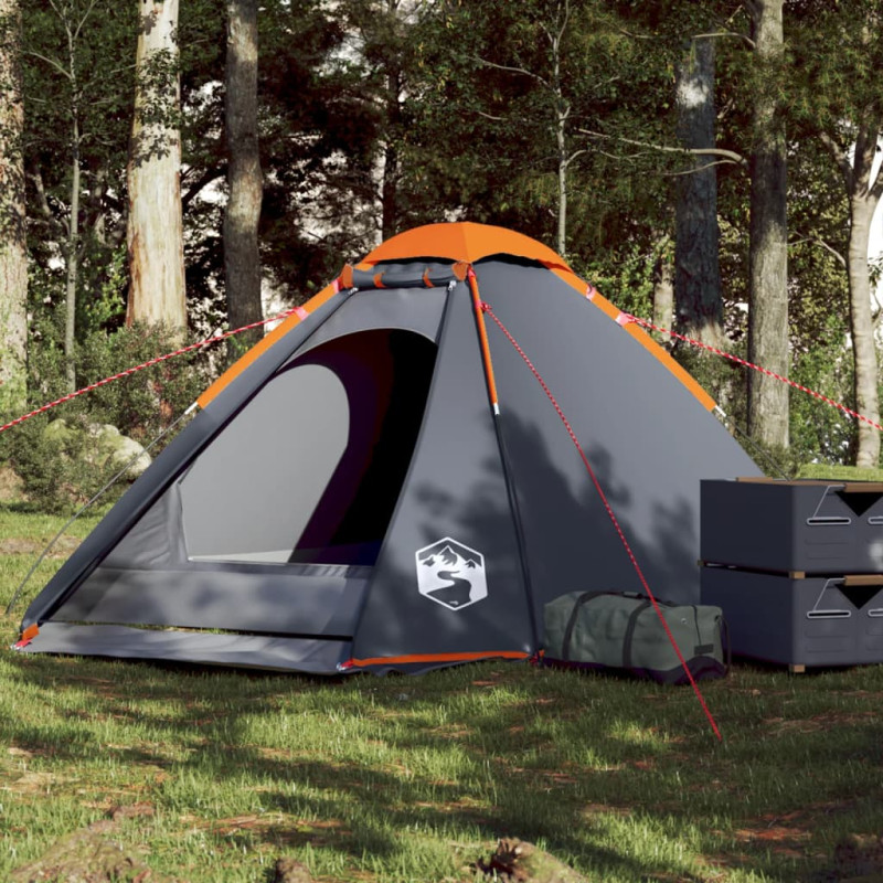 Tente de camping à dôme 4 personnes gris et orange imperméable