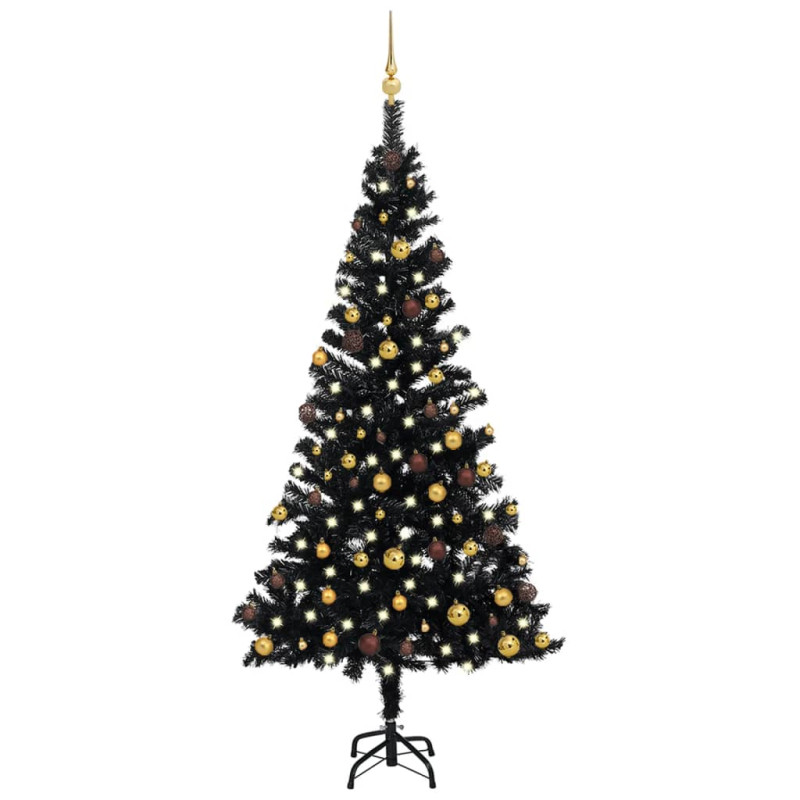 Arbre de Noël artificiel pré éclairé et boules noir 150 cm PVC