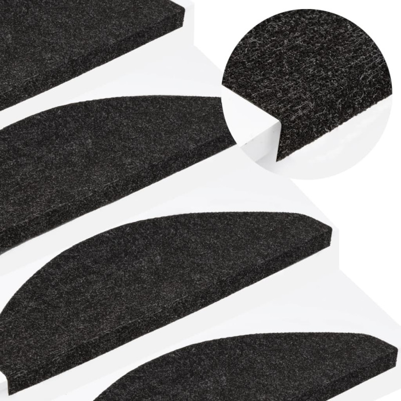 Tapis d escalier autocollants 15 pcs 65x22,5x3,5 cm Anthracite