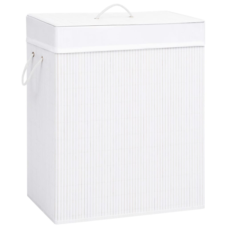 Panier à linge avec 2 sections bambou blanc 100 L