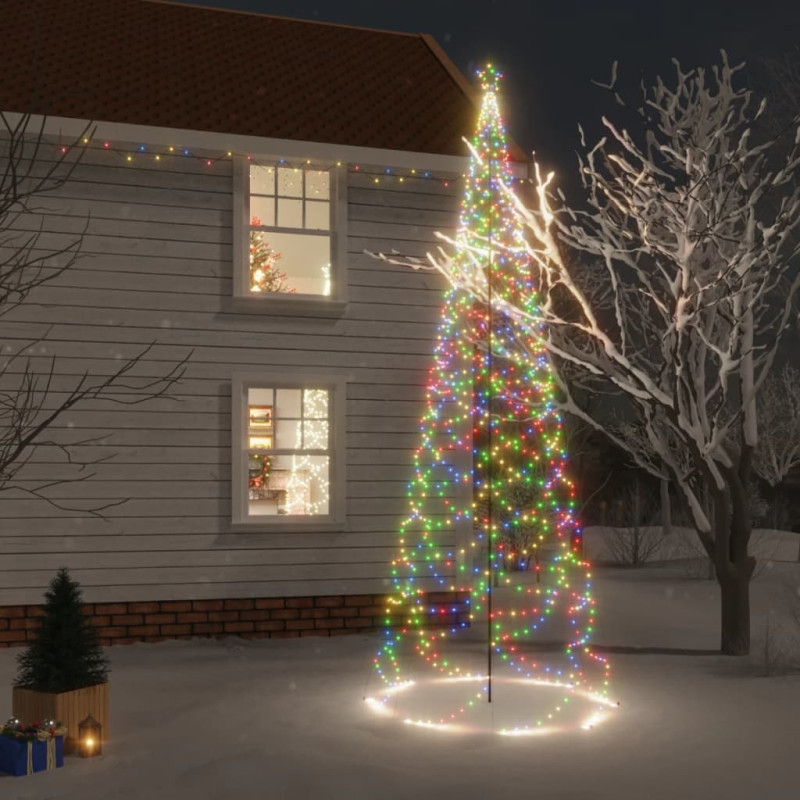 Arbre de Noël avec poteau en métal 1400 LED colorées 5 m