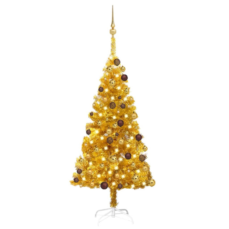 Arbre de Noël artificiel pré éclairé et boules doré 120 cm PET