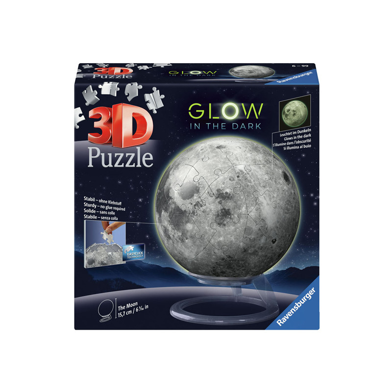 Ravensburger - 3D Puzzle Ball Moon Glow in the Dark, 72pcs. 115860