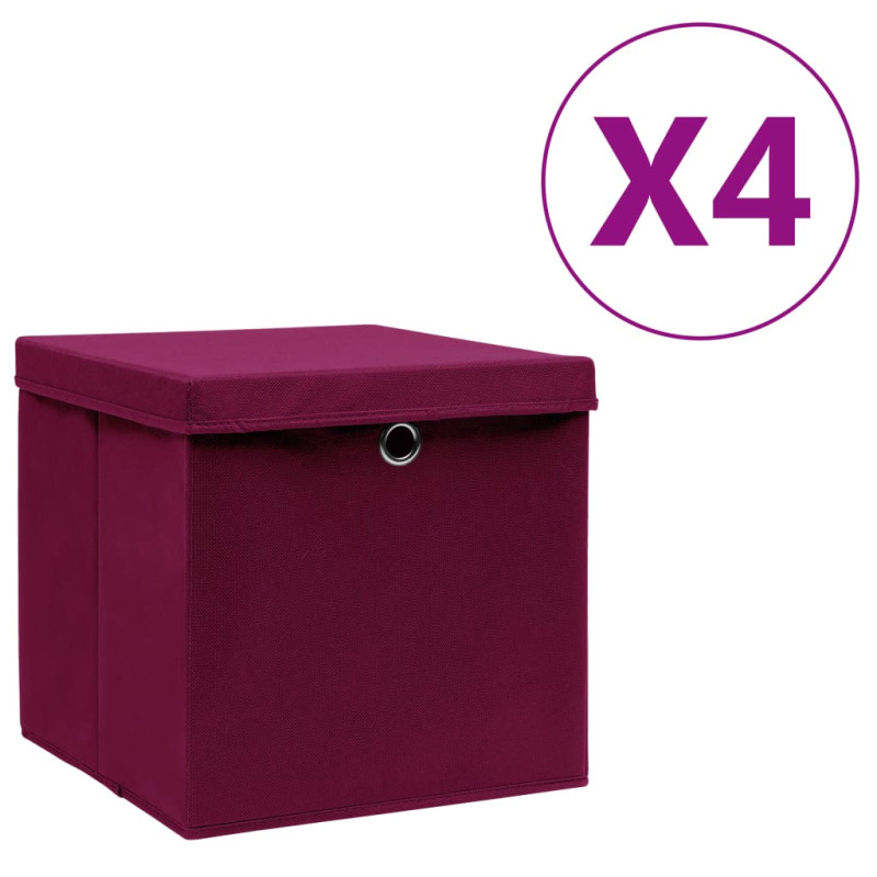 Boîtes de rangement avec couvercles 4pcs 28x28x28cm Rouge foncé