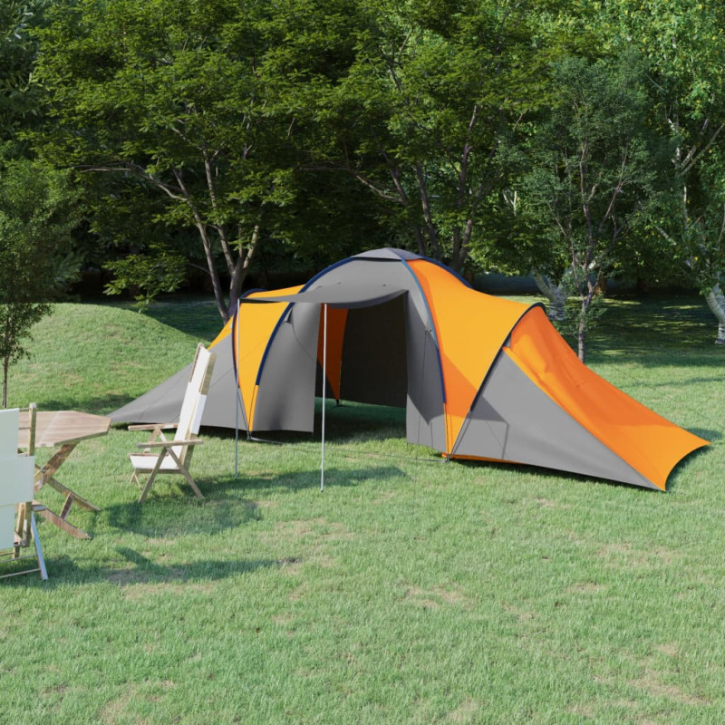 Tente de camping pour 6 personnes gris et orange