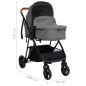 Poussette pour bébé 2 en 1 Gris clair et noir Acier