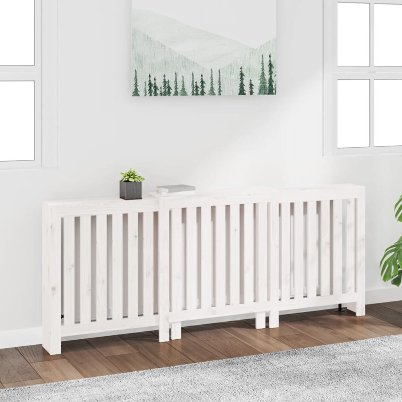 Cache radiateur Blanc 210x21x85 cm Bois massif de pin