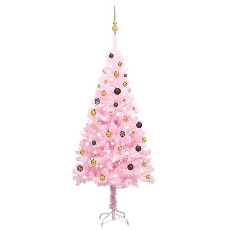 Arbre de Noël artificiel pré éclairé et boules rose 180 cm PVC