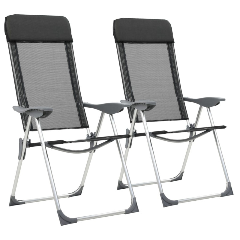 Chaise pliante de camping lot de 2 Noir Aluminium