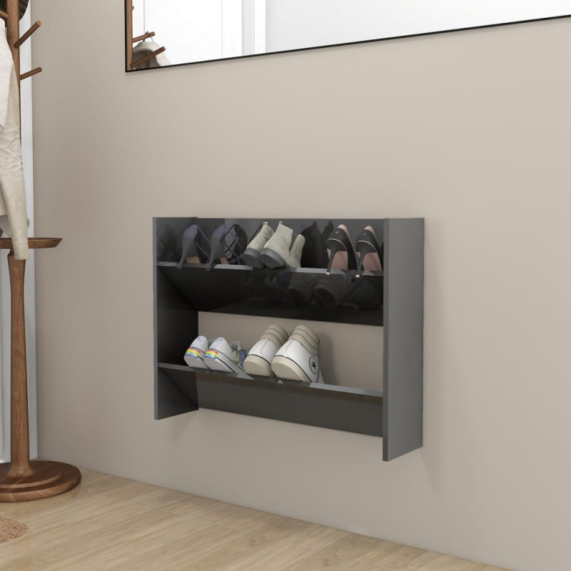 Armoire à chaussures murale gris brillant bois d ingénierie