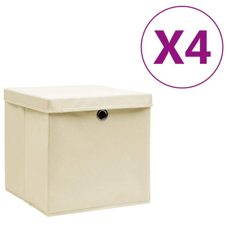 Boîtes de rangement avec couvercles 4 pcs 28x28x28 cm Crème