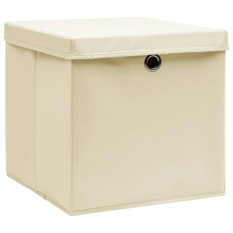 Boîtes de rangement avec couvercles 4 pcs 28x28x28 cm Crème