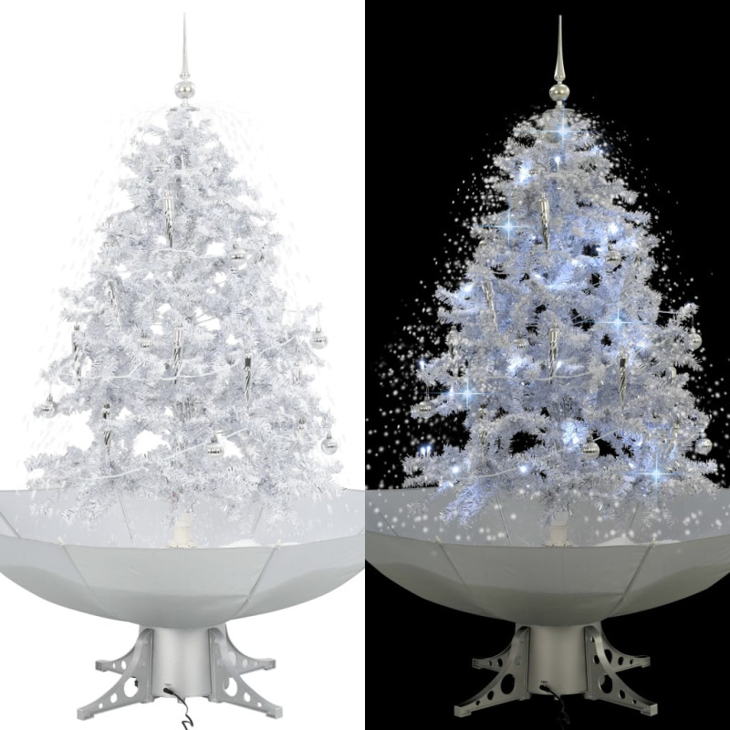 Arbre de Noël neigeux avec base de parapluie Blanc 140 cm