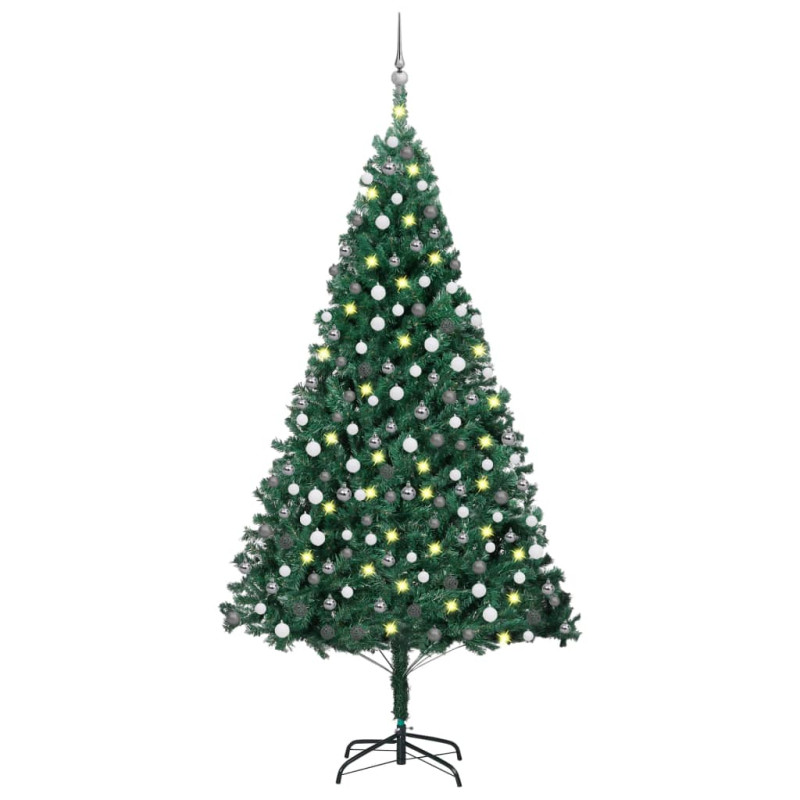 Arbre de Noël artificiel pré éclairé et boules vert 210 cm PVC