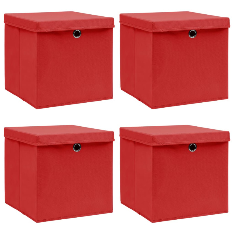 Boîtes de rangement et couvercles 4 pcs Rouge 32x32x32 cm Tissu