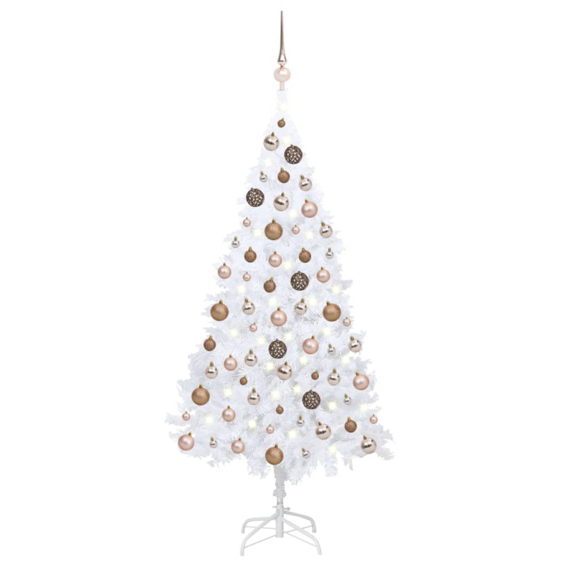 Arbre de Noël artificiel pré éclairé et boules blanc 150 cm PVC