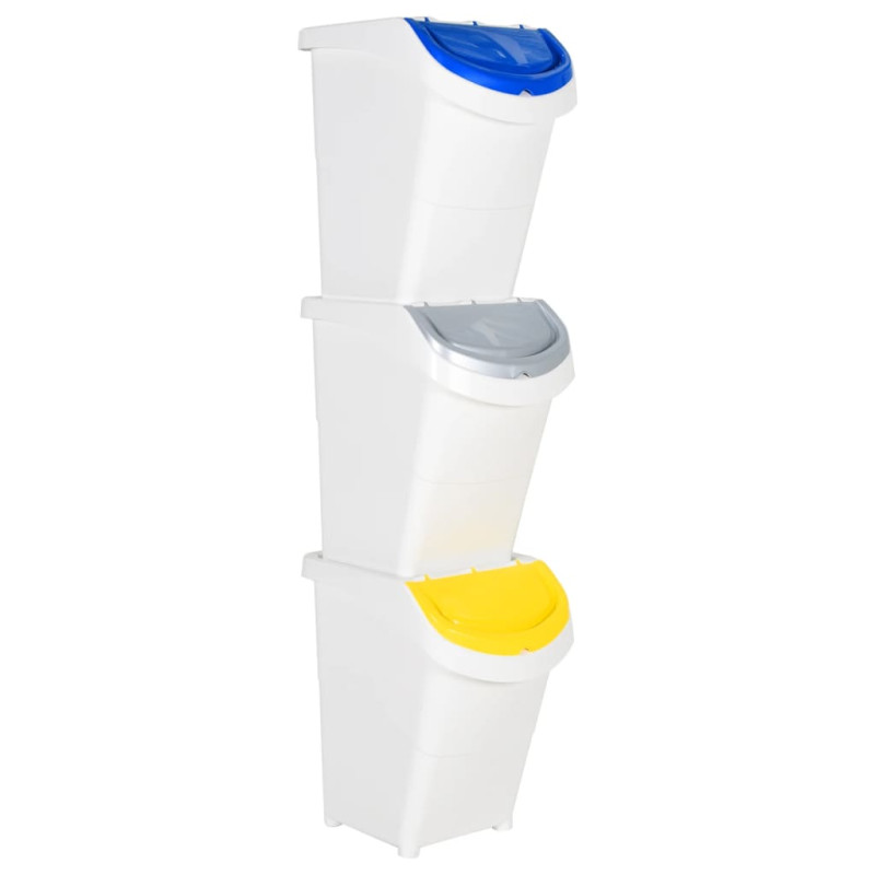 Poubelles empilables avec couvercles 3 pcs blanc PP 120 L