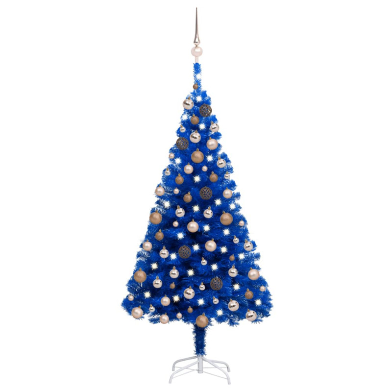 Arbre de Noël artificiel pré éclairé et boules bleu 180 cm PVC