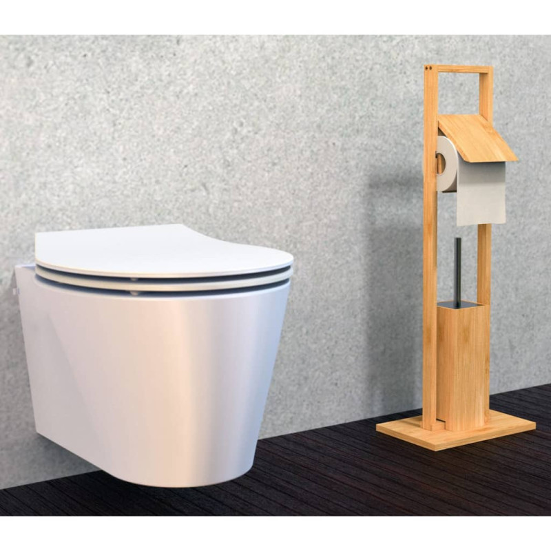 EISL Porte rouleau de papier de toilette et brosse Bambou 30x21x82 cm