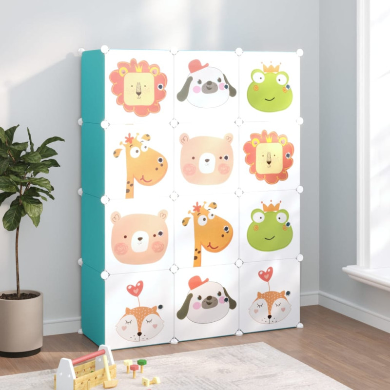 Armoire de rangement pour enfants avec 12 cubes Vert PP