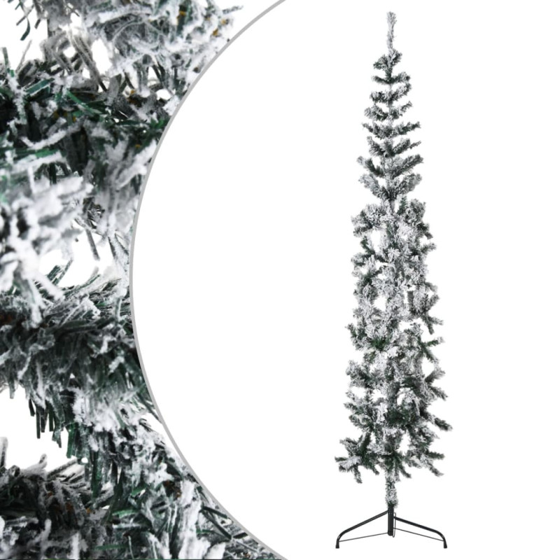 Demi sapin de Noël artificiel mince avec neige floquée 180 cm