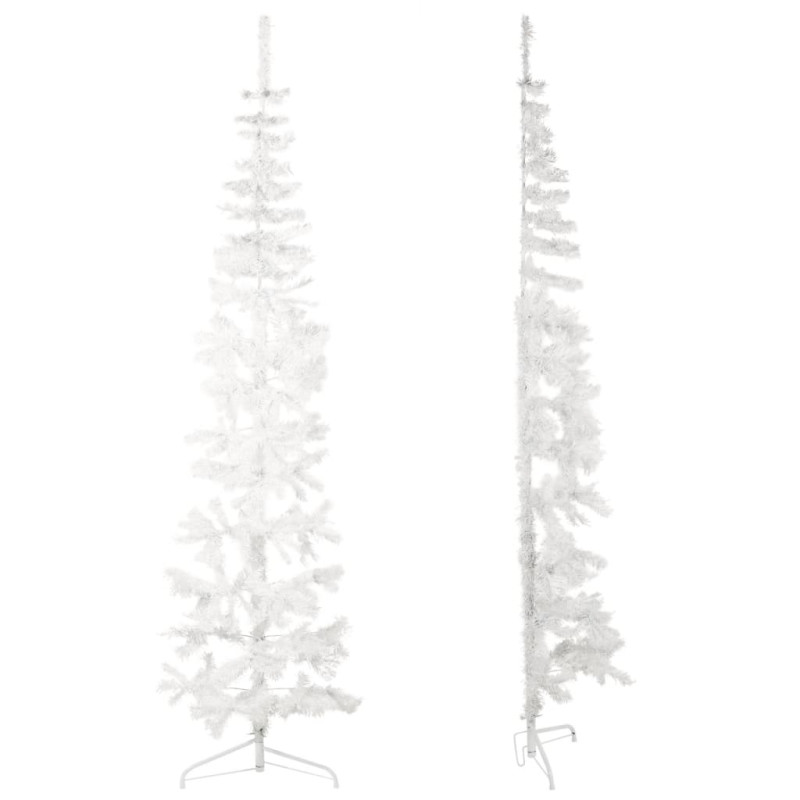 Demi sapin de Noël artificiel mince avec support Blanc 240 cm