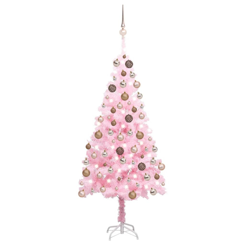 Arbre de Noël artificiel pré éclairé et boules rose 120 cm PVC