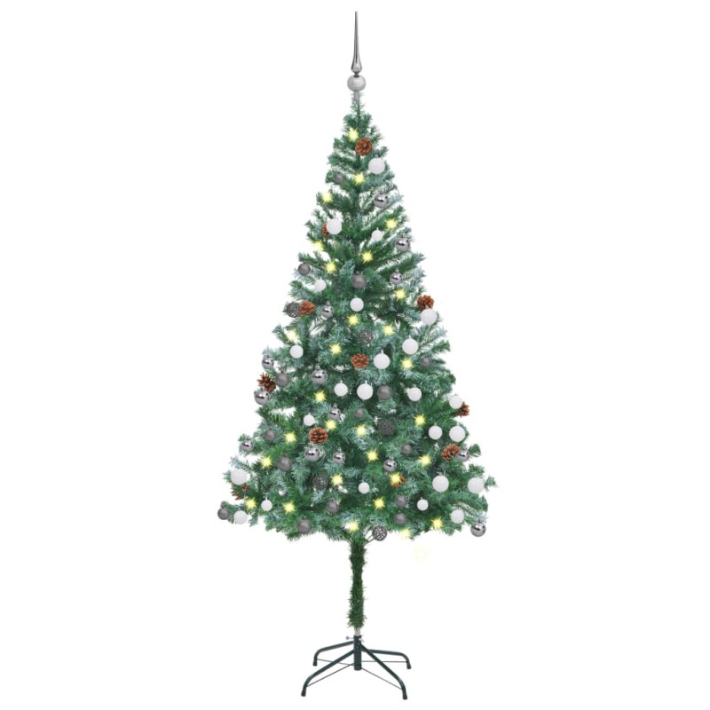 Arbre de Noël artificiel pré éclairé boules pommes de pin 180cm