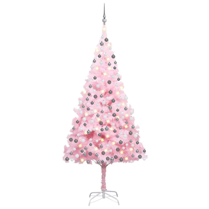 Arbre de Noël artificiel pré éclairé et boules rose 210 cm PVC