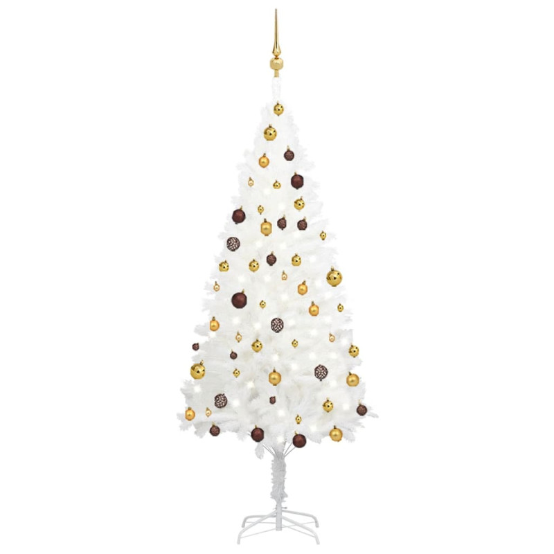 Arbre de Noël artificiel pré éclairé et boules blanc 180 cm