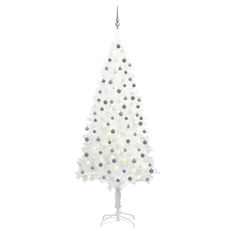 Arbre de Noël artificiel pré éclairé et boules blanc 210 cm