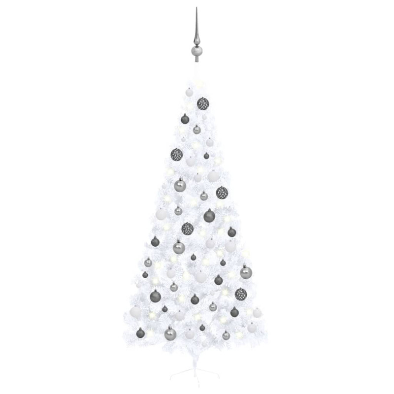 Demi arbre de Noël artificiel pré éclairé et boules blanc 240cm