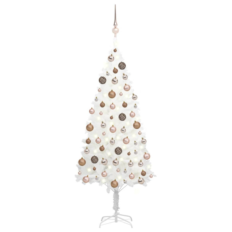 Arbre de Noël artificiel pré éclairé et boules blanc 120 cm