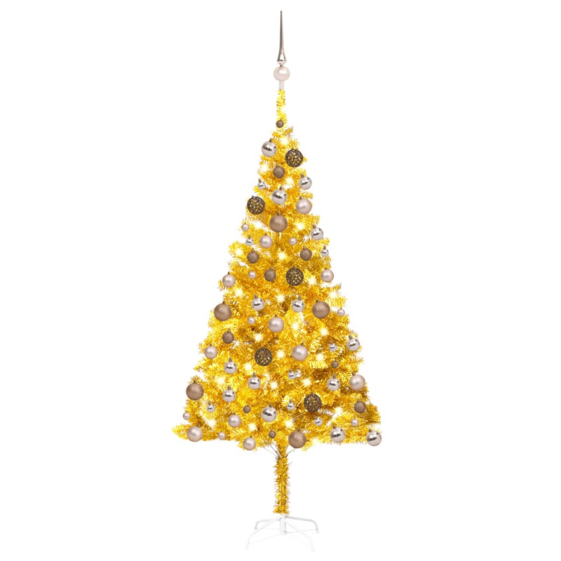 Arbre de Noël artificiel pré éclairé et boules doré 180 cm PET