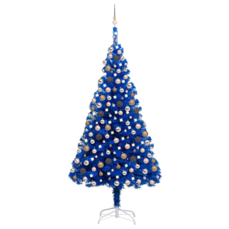 Arbre de Noël artificiel pré éclairé et boules bleu 240 cm PVC