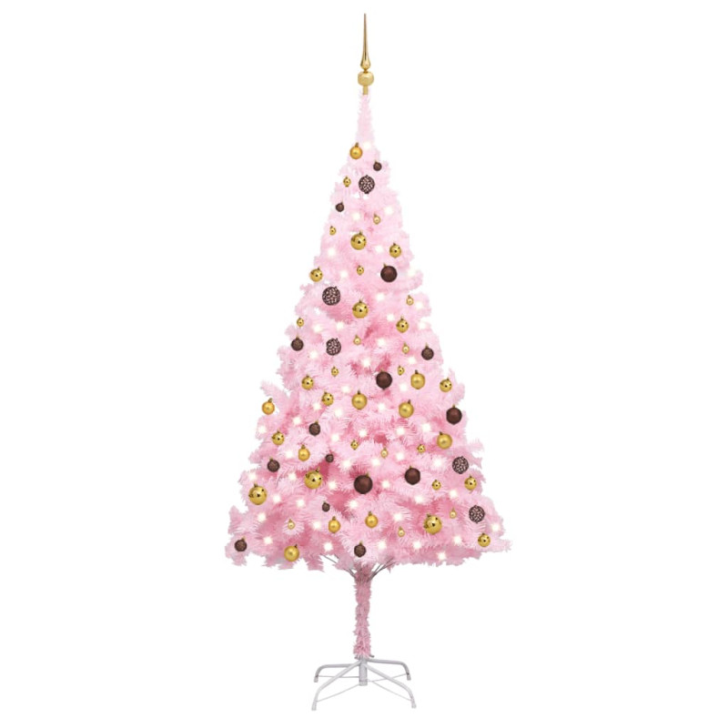 Arbre de Noël artificiel pré éclairé et boules rose 240 cm PVC