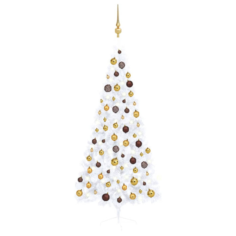 Demi arbre de Noël artificiel pré éclairé et boules blanc 180cm