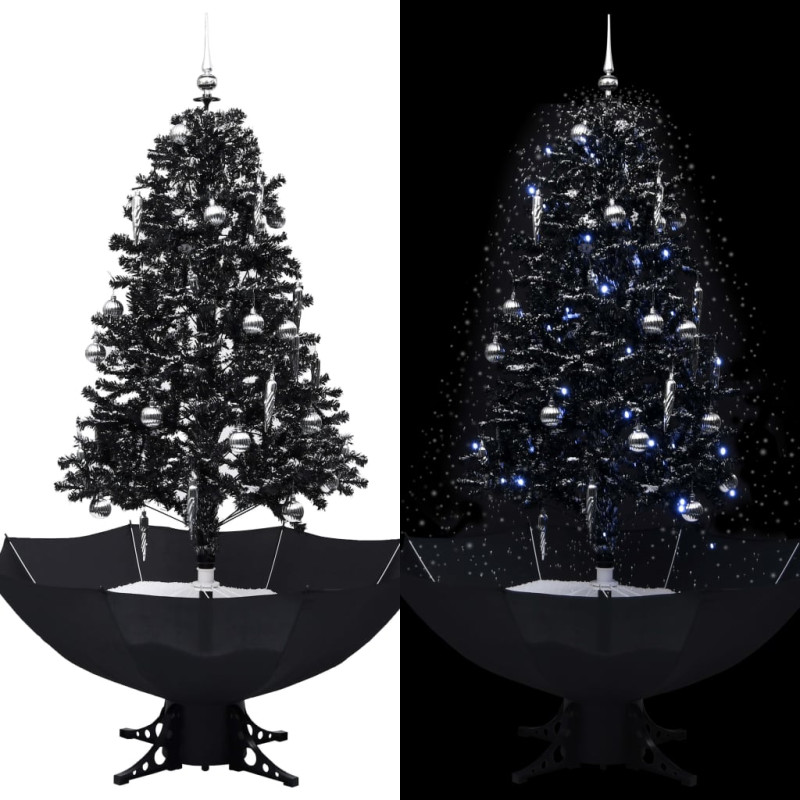 Arbre de Noël neigeux avec base de parapluie Noir 170 cm PVC